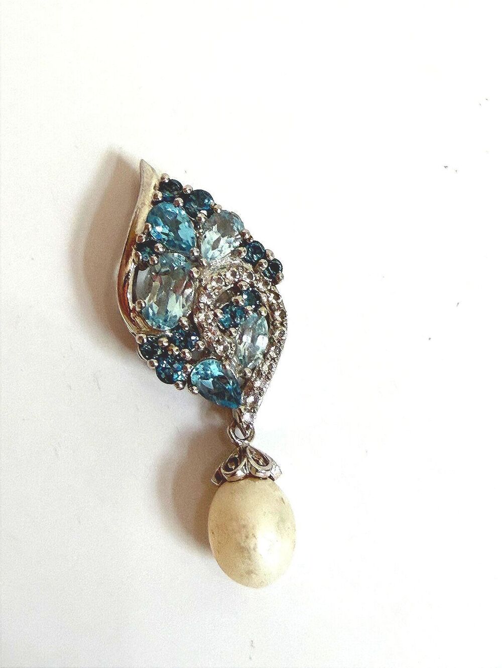 Sterling Silver Blue Topaz and Pearl Pendant